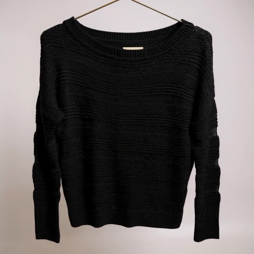 Brochu Walker Size P Open Weave Sweater Black Cashmere Wool Mohair Quiet Luxury